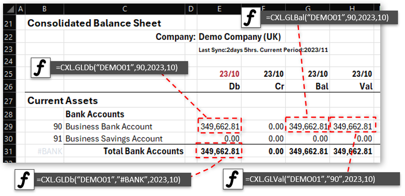 Get a Balance sheet, with Cr,db and Value columns, using excel form Xero or Quickbooks