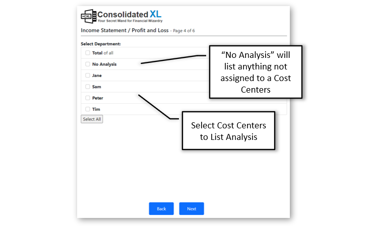Select Cost Center to Analyse (optional)<